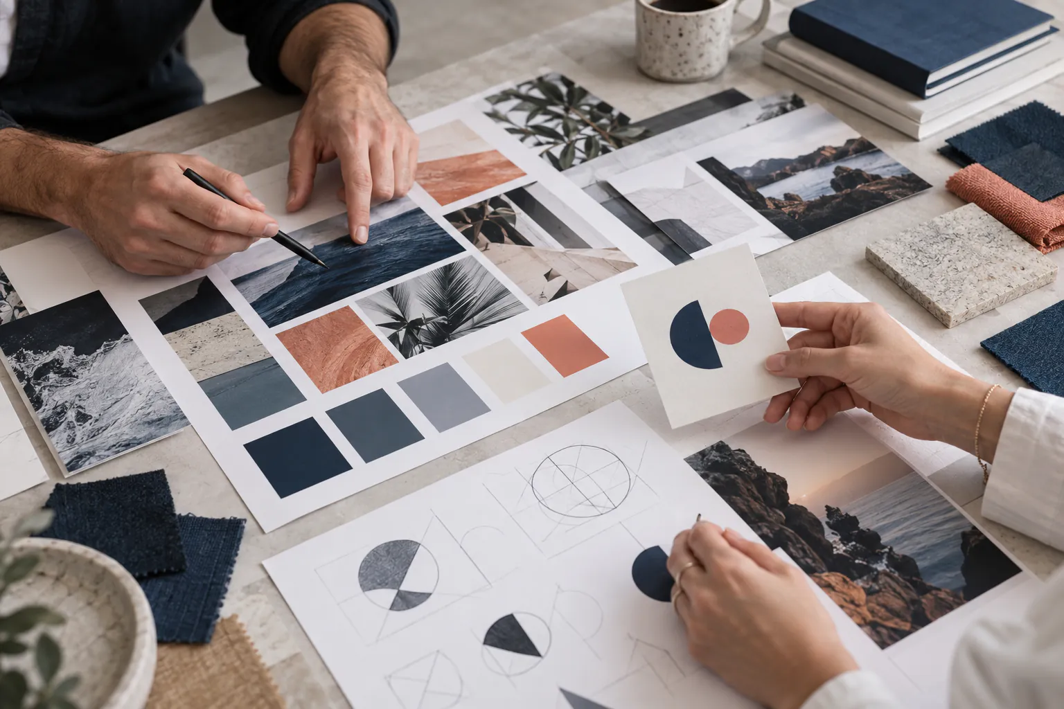 Atelier de cadrage d’une identité visuelle avec moodboard, couleurs et esquisses